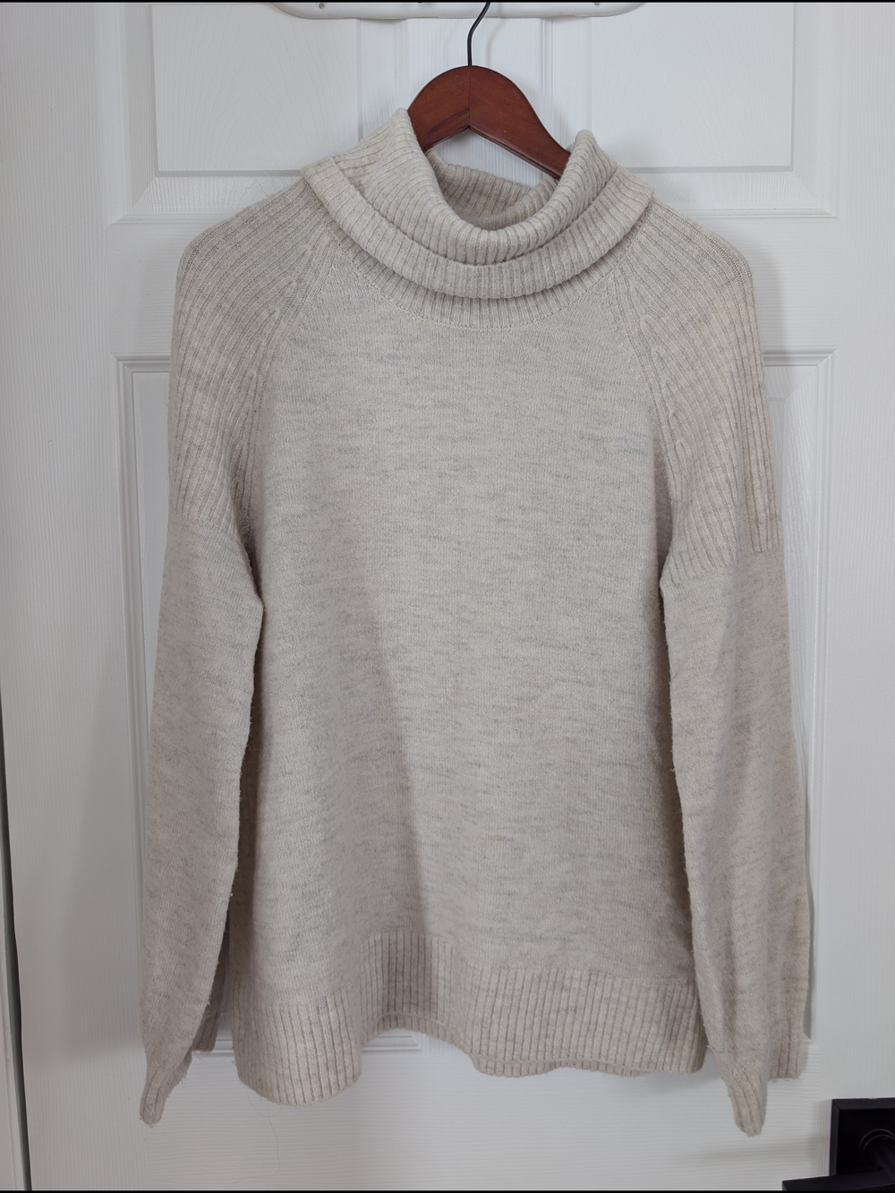 RW&CO. Cream Ribbed-Shoulder Cowlneck Sweater
